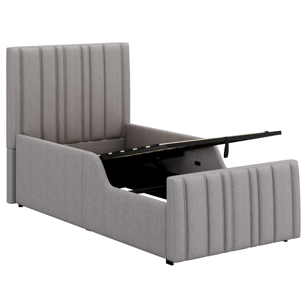 Upholstered Single Bed 90x200cm with Storage - Grey Linen