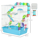 Small Animal Cage, 5-Level with Exercise Wheel, Light Blue + White Plastic