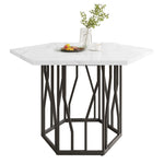 Dining Table and Chair Set 5-Piece Modern Hexagonal Marble Table 4 Green Velvet Chairs