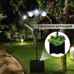 Solar Lantern 3-Piece Set, Floor Lamp Waterproof IP44 Flower Pot Base, Metal Black