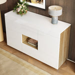 Sideboard, High-Gloss Display Cabinet with LED Lighting & Drawers, White