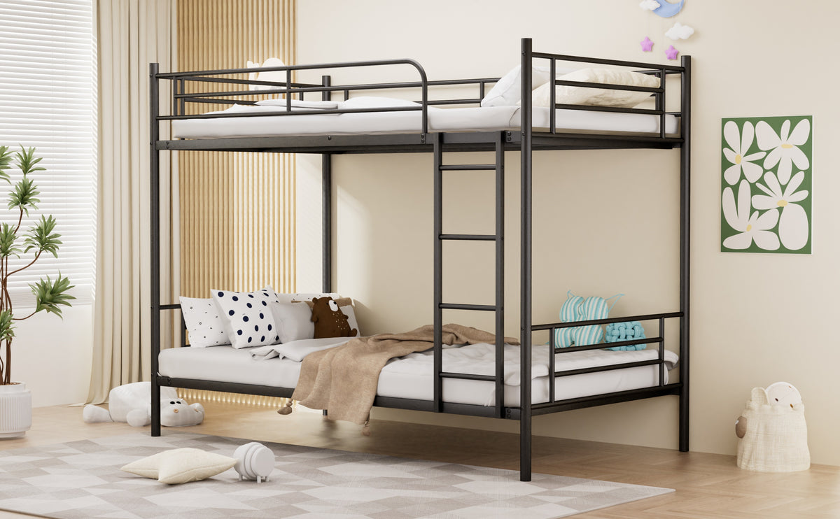 Bunk Bed 90x190cm Loft Bed with Ladder & Railing - Black Iron