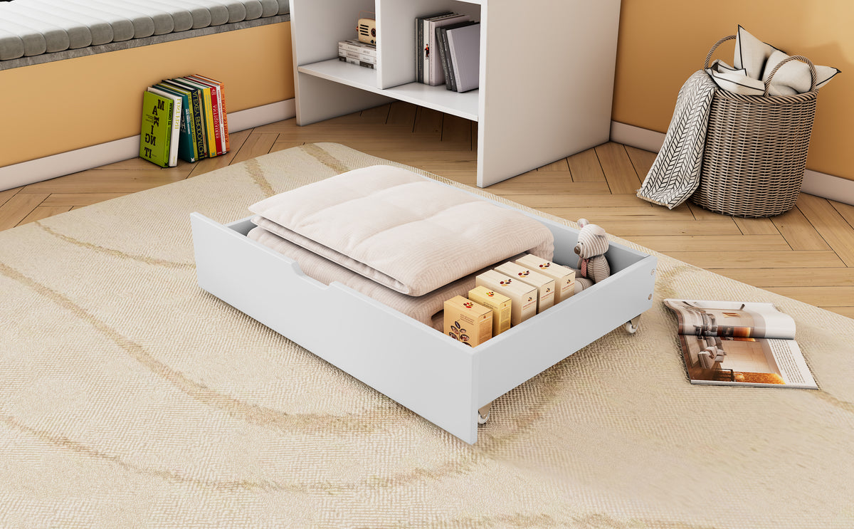 Underbed Storage Drawers, 2-Piece Set with Wheels, White MDF