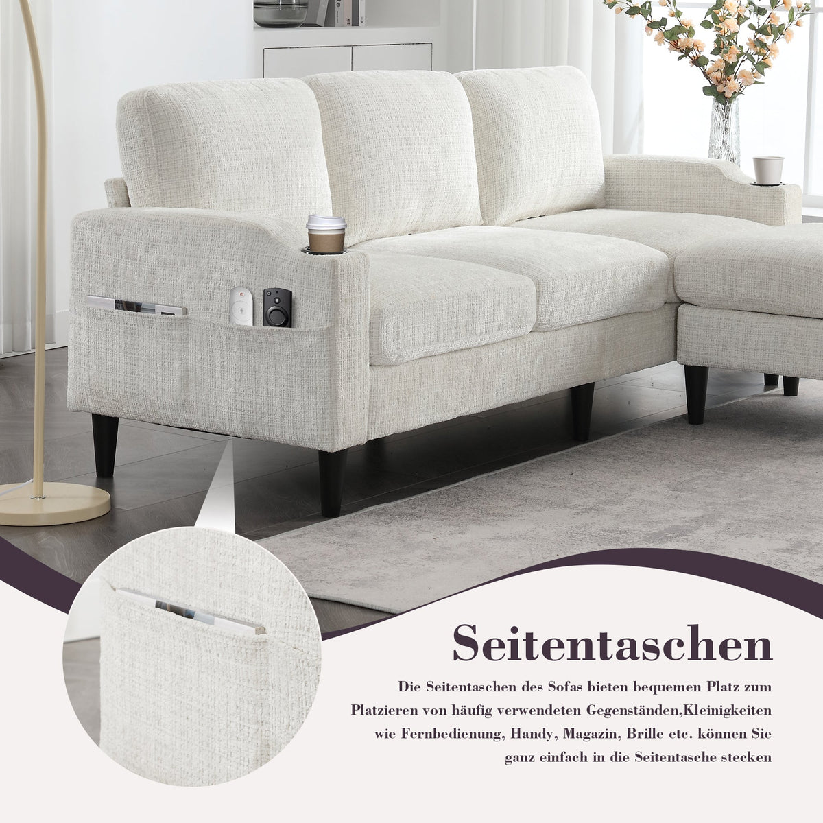 Sofa with Footstool & Storage, 4-Seater Velvet