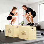 3-in-1 Wooden Plyo Box with 3 Jump Heights and Handles, 61 x 51 x 76 cm, Natural Wood