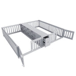 Kids Wooden Bed 90x200cm with Drawer & Safety Rail, Grey