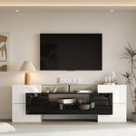 TV Cabinet Low Panel 200cm LED Lighting Modern Design High-Gloss White and Black