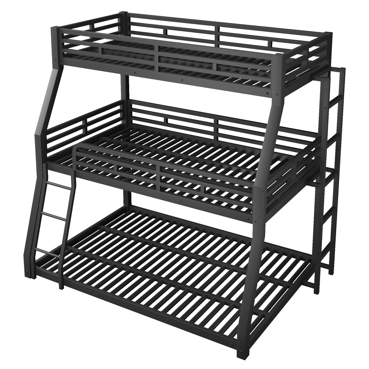 Triple Bunk Bed Frame 90x200/120x200/140x200cm, Black Metal