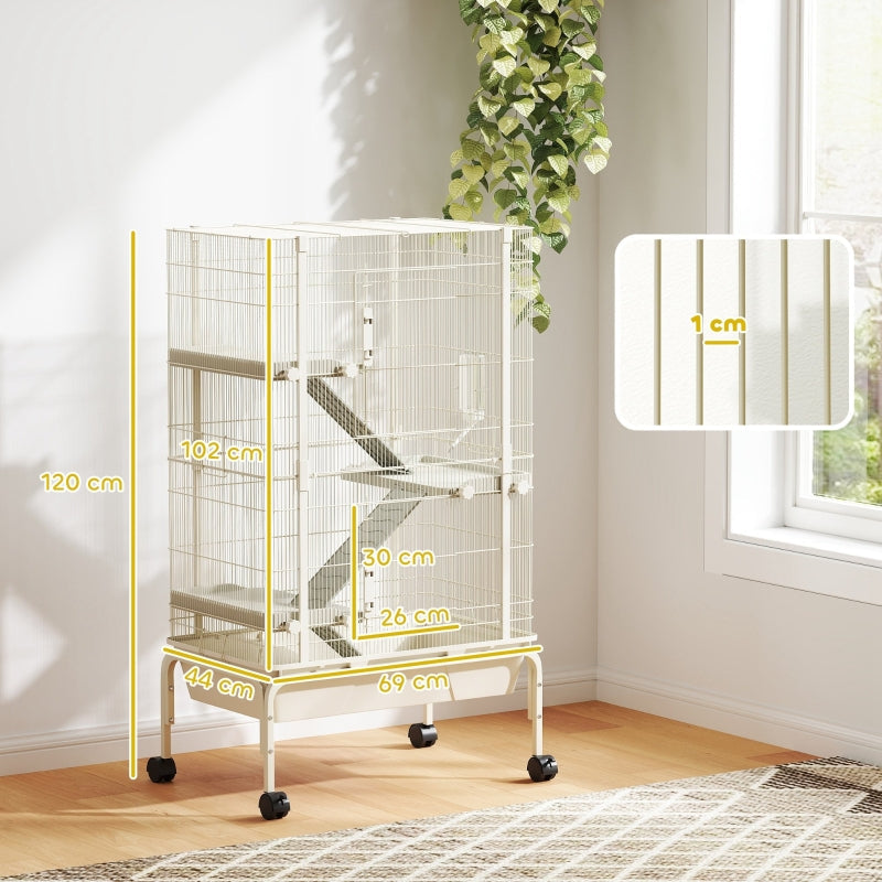 Small Animal Cage, 4 Levels with Food Bowl and Water Bottle, Beige