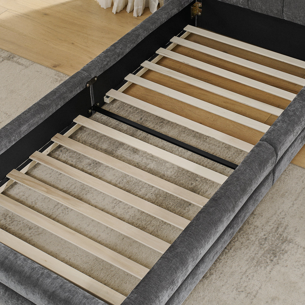 Single Bed 90x200 cm with Backrest, Dark Grey Chenille