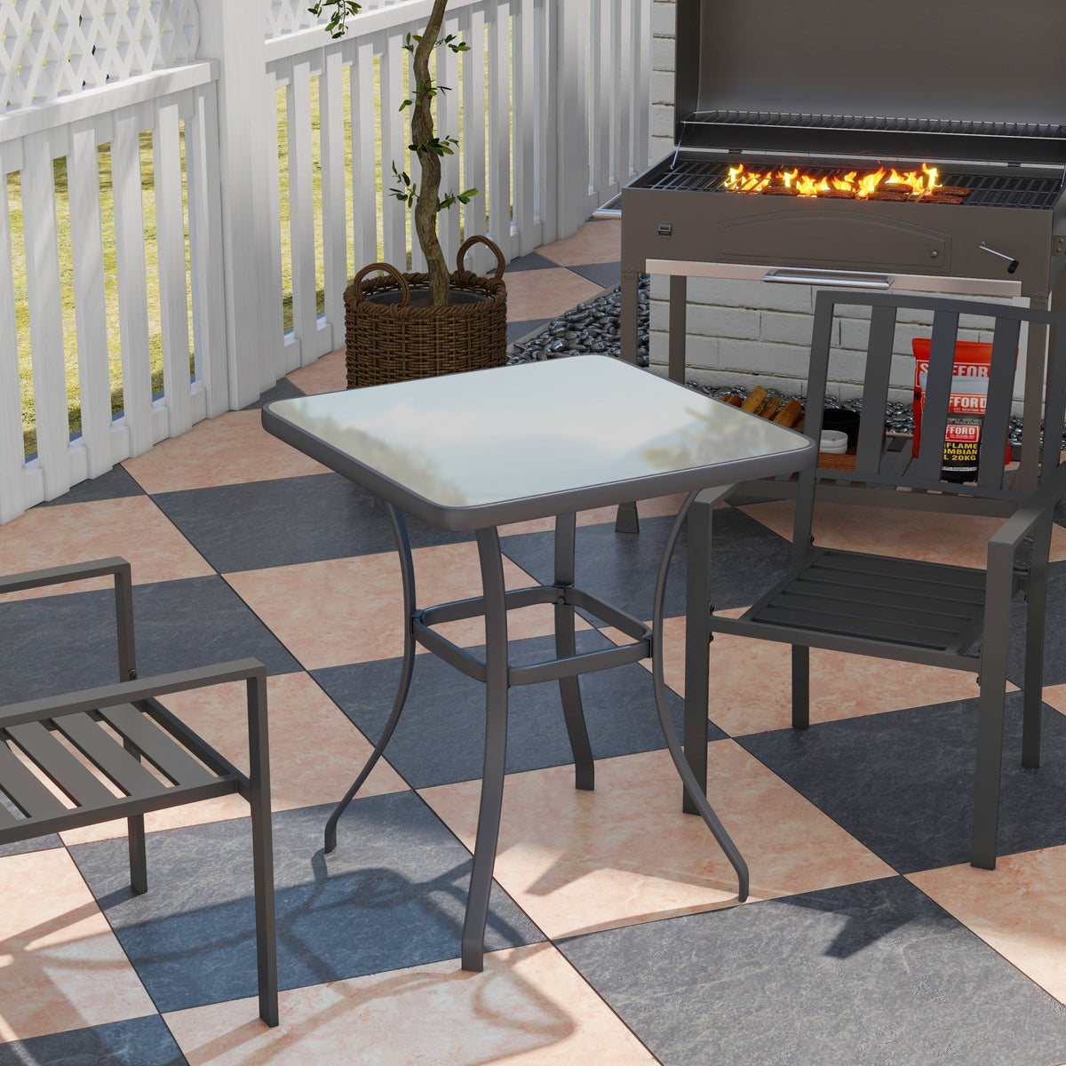 Garden Table Square Glass Weatherproof Black