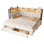 Upholstered Sofa Bed with Storage & LED Lighting, Beige Velvet