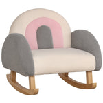 Toddler Rocking Chair, Faux Sheepskin, Eucalyptus Wood, Grey+Pink+Cream