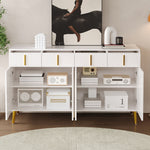 Sideboard, 4 Doors 4 Drawers, Gold Handles Legs, White MDF