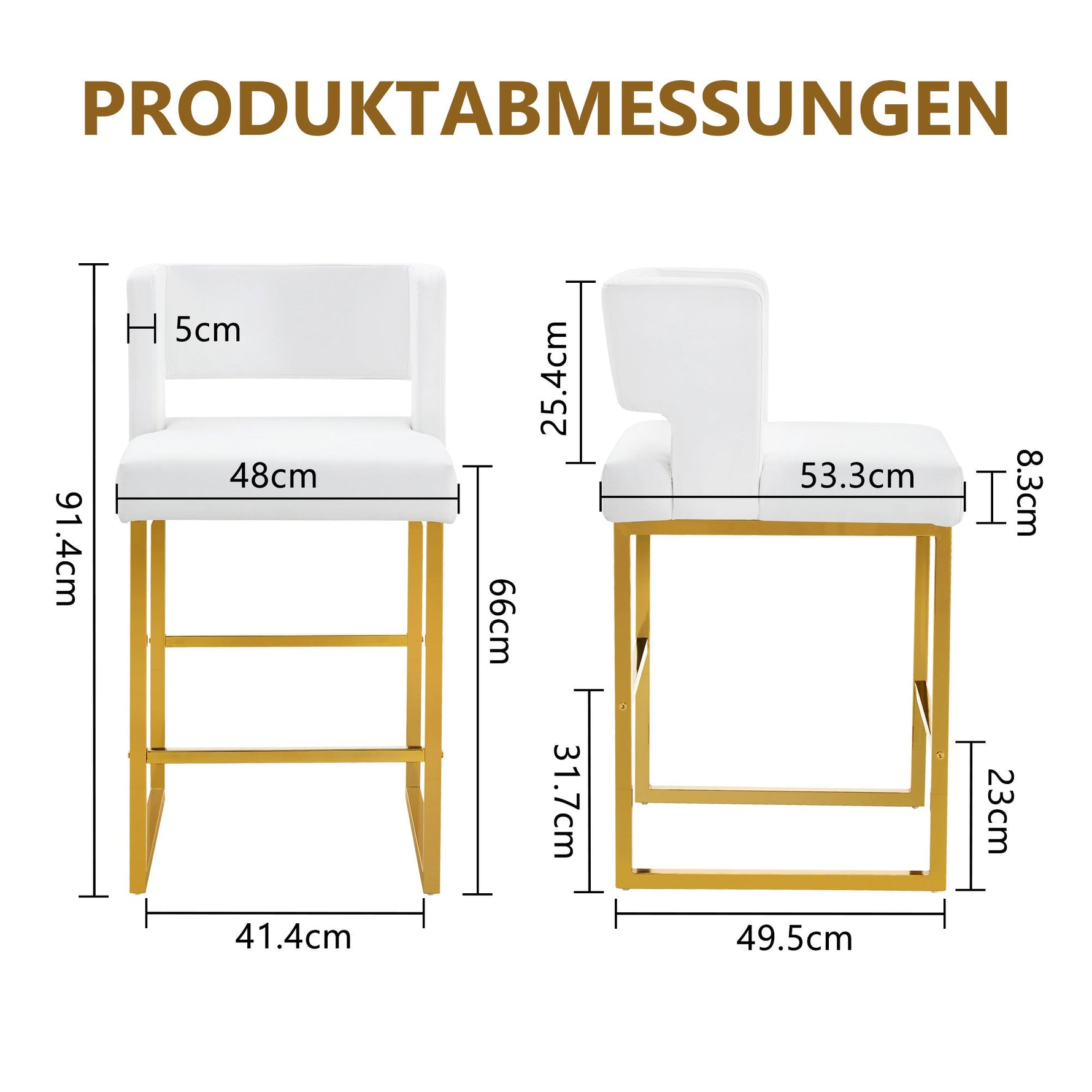 Bar Stools Set of 2 Nordic Style Square Gold Metal Legs
