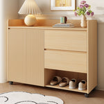 Shoe Cabinet, Movable with Adjustable Shelves, Soft-Closing Hinge, Natural MDF