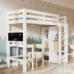 Children's Bunk Bed with Desk, Wardrobe and Shelves, 90x200cm, White