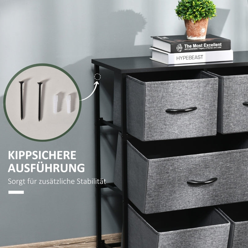 Chest of Drawers, 8 Fabric Drawers, Metal Frame, Dark Gray