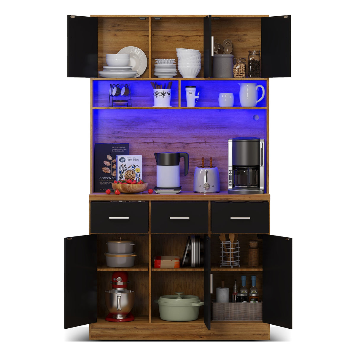 Multifunctional Buffet, 100x40x180cm with LED & App Control, Natural-colored/Black PB, MDF