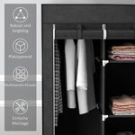 Fabric Wardrobe, Folding, 3 Drawers, Black