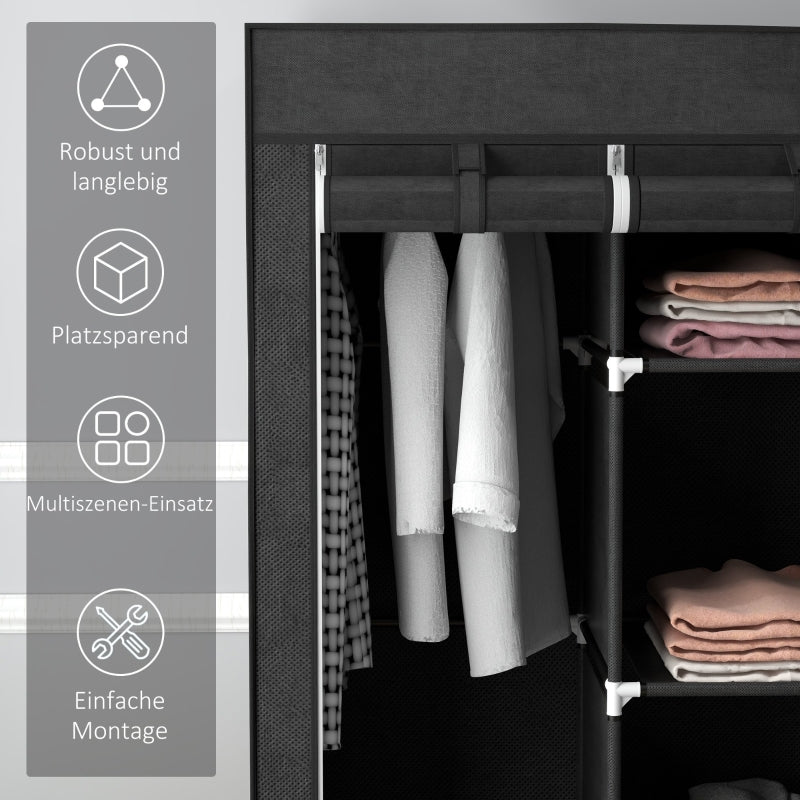 Fabric Wardrobe, Folding, 3 Drawers, Black