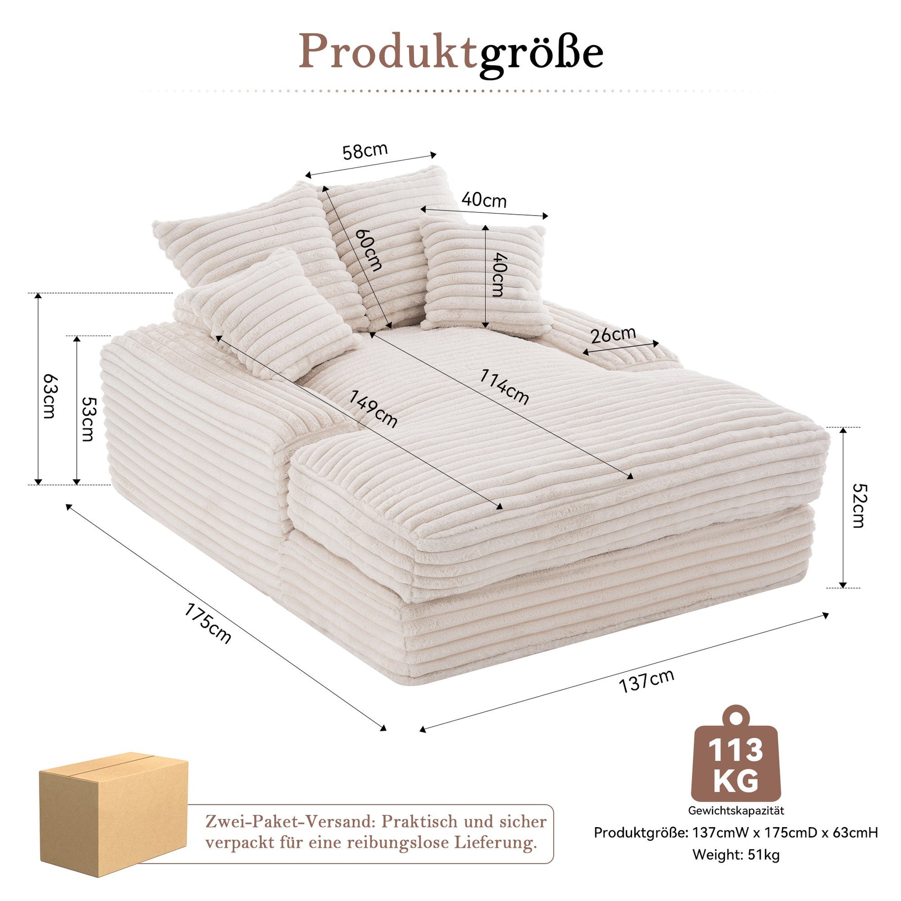 027–Luxury Cord Sofa Bed, Multifunctional Ultra-Soft Space-Saving, Beige