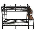 Bunk Bed 90x200 cm with Desk, Storage & LED Light, Black Iron Frame