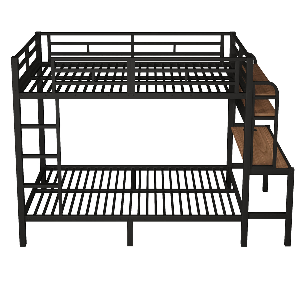 Bunk Bed 90x200 cm with Desk, Storage & LED Light, Black Iron Frame