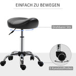 Rolling Stool Height Adjustable Work Stool, Rotatable Faux Leather Black