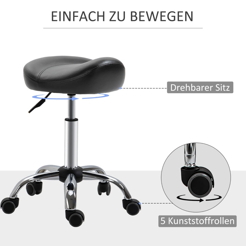 Rolling Stool Height Adjustable Work Stool, Rotatable Faux Leather Black