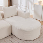 Double Sofa with 3 Pillows and 2 Cup Holders, 265cm Wide Fully Compressed, Feather and Plastic