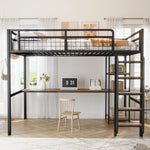 Metal Loft Bed, 140x200 cm with Ladder, Desk & Shelf, Black