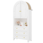 Tall Arched Storage Cabinet Drawers Doors Shelves - White