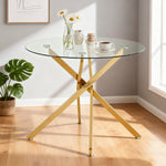 Dining Table Round Tempered Glass Top Gold Legs 80x80x76cm