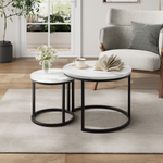 Nested coffee table 2 piece set, 60cm metal frame round modern, white