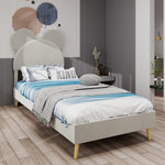 Upholstered Bed, Modern Minimalist Cartoon-Themed Headboard, 90x200 cm, Beige