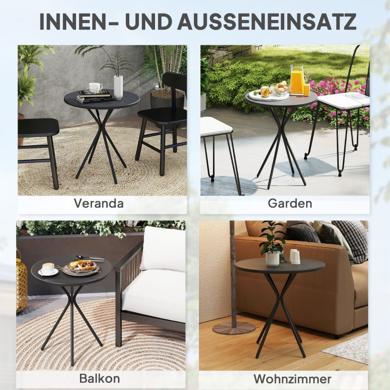 Garden Table Ø60 x 70 cm, Weatherproof Round Steel, Black