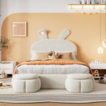 Upholstered Bed, Hydraulic with Rabbit Ears & Storage, Velvet Beige