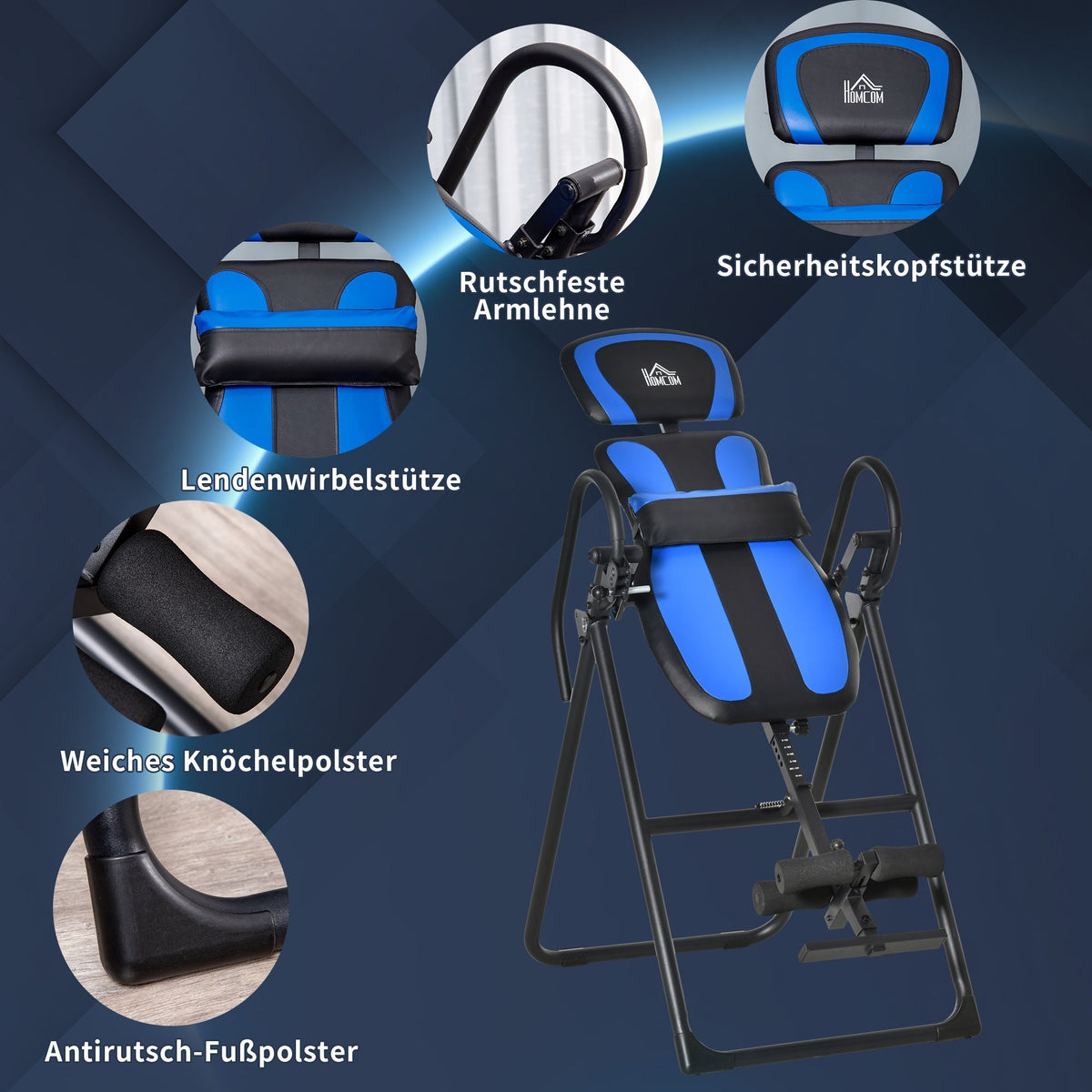 Inversion Table Foldable, Adjustable Backrest, Metal ABS Black Blue