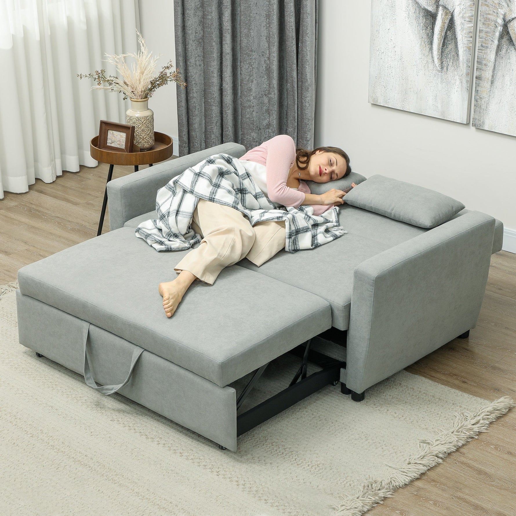 Sofa Bed 2-Seater Sleeping Function Adjustable Backrest Storage Velvet Look Light Grey