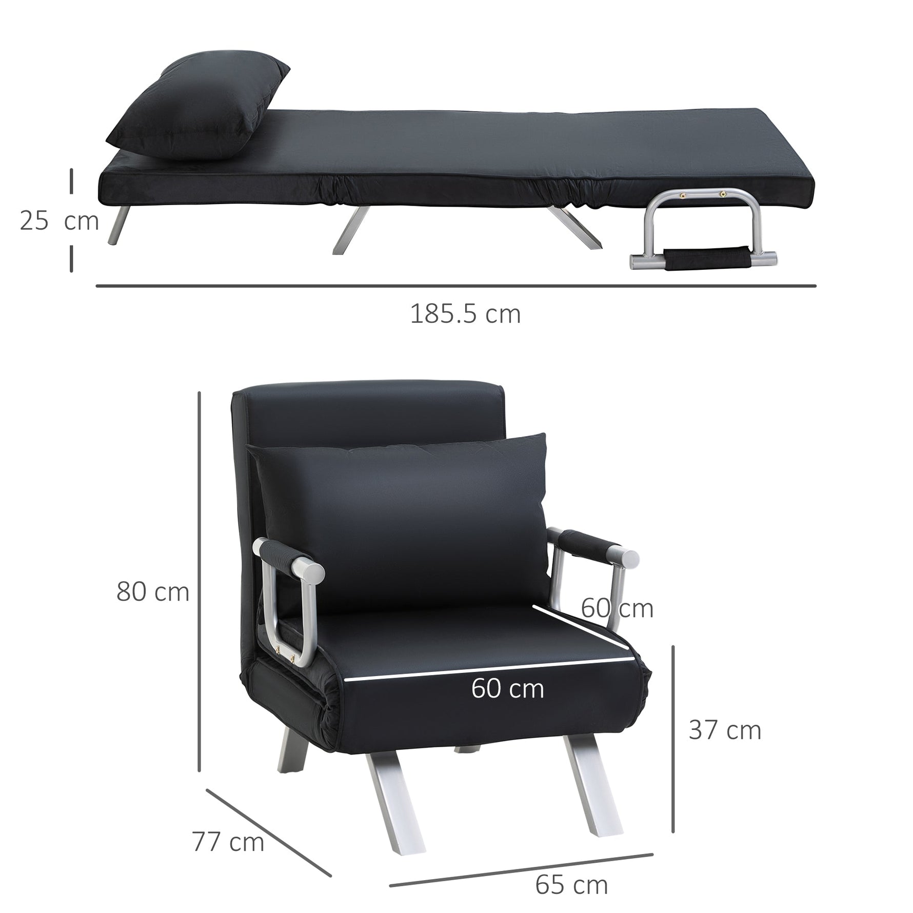 2-in-1 Sofa Bed Adjustable Backrest Removable Cover Polyester Black