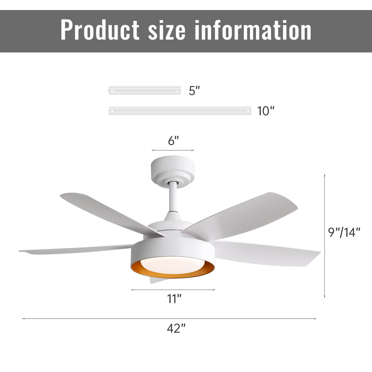Ceiling Fan 42-Inch 22W LED Light Remote Control Reversible DC Motor White