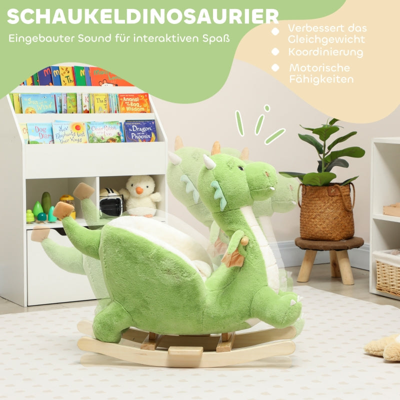 Dinosaur Rocking Animal with Interactive Sounds and Wooden Frame, Green
