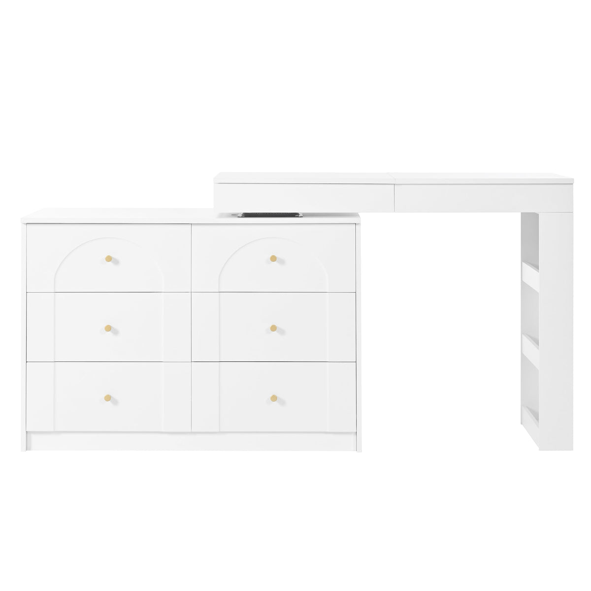 Rotating Dressing Table, LED Lighting, Vanity/Office Table, White