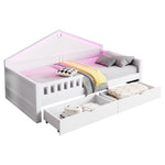 Children's Bed 90x200 cm with LED Light Strip and Storage Drawers, White
