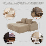 Modular Sofa 2-Person 2 Ottomans Cup Holder Storage Corduroy Khaki