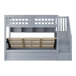 Wooden Bed 90x200cm Hydraulic Storage Stairs Shelves Loft Bunk Youth Bed, Grey