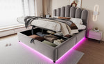 Upholstered Bed 140x200cm with Storage & LED Light - Grey Velvet