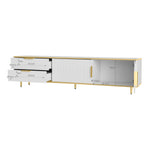 TV Cabinet, Carved Texture with Golden Handles & Feet, Marble
