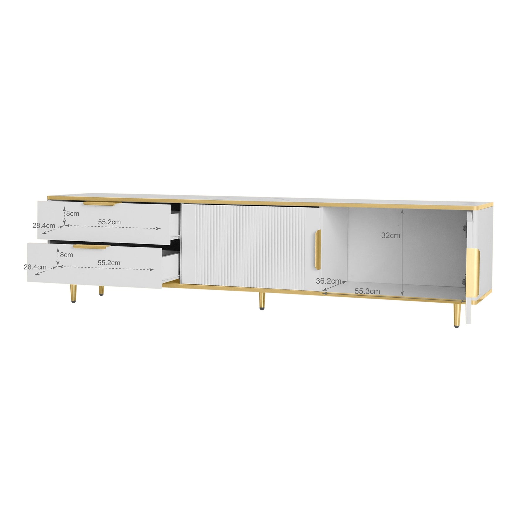 TV Cabinet, Carved Texture with Golden Handles & Feet, Marble